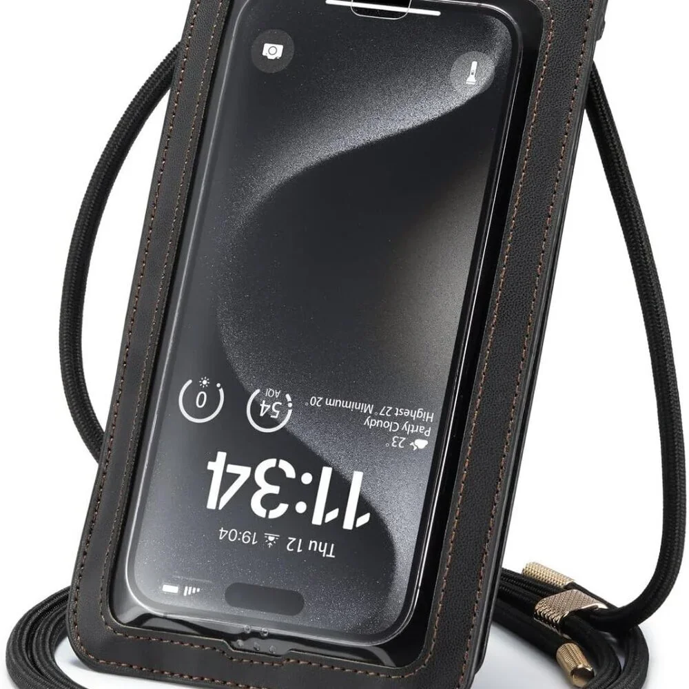 Cell Phone Purse Leather Mini Crossbody Wallet for All Smartphones, Black